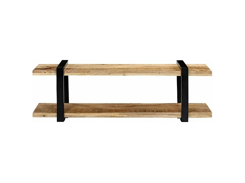 Meuble TV 2 plateaux manguier massif clair et métal noir Maxi