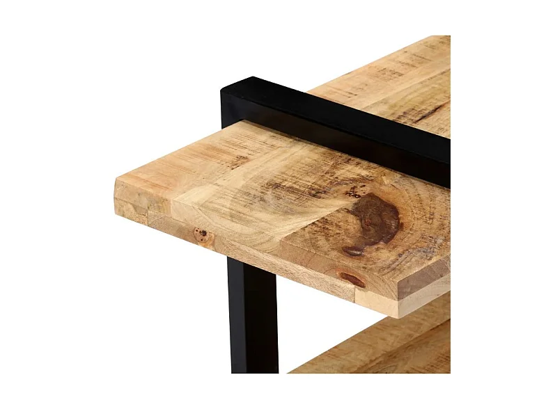 Meuble TV 2 plateaux manguier massif clair et métal noir Maxi