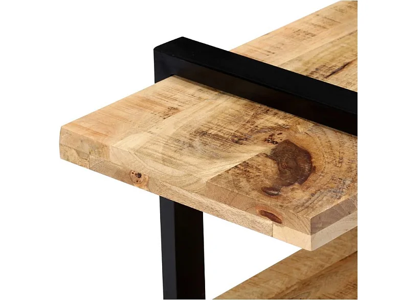 Meuble TV 2 plateaux manguier massif clair et métal noir Maxi