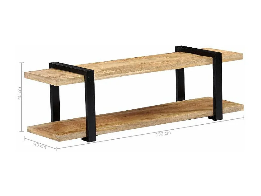 Meuble TV 2 plateaux manguier massif clair et métal noir Maxi