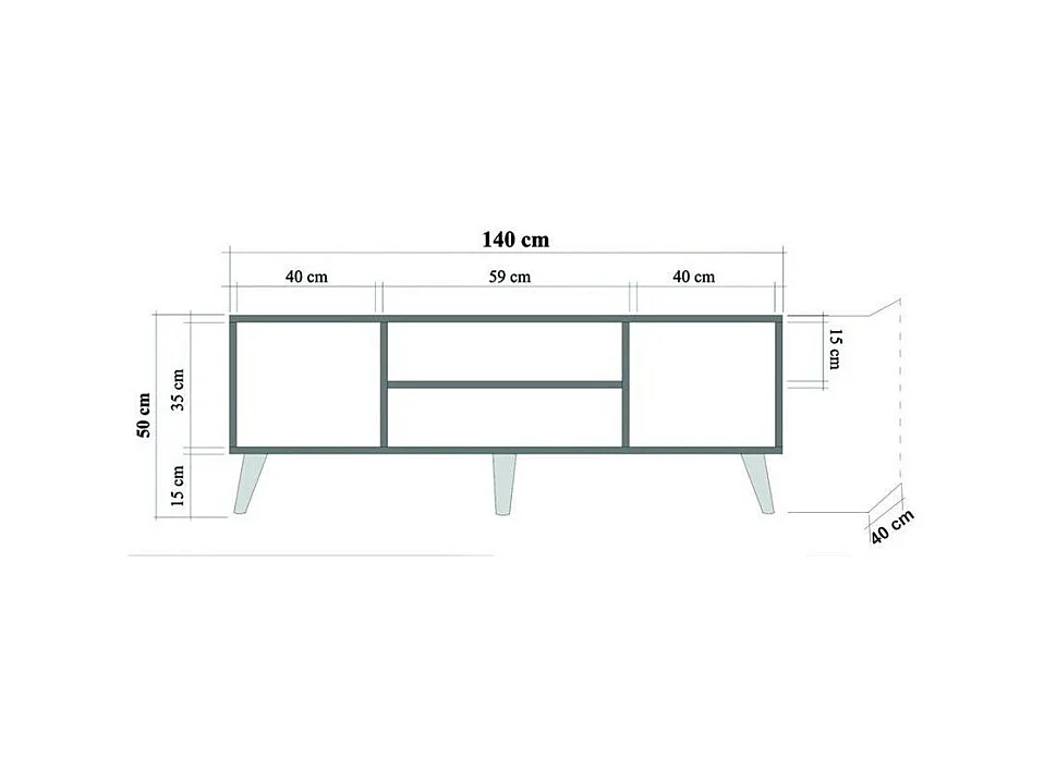 Mueble de TV de roble Sonoma – 140 cm – Revestido 100% melamina – Patas de madera de carpe