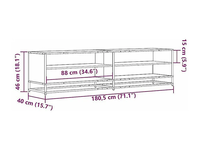Meuble TV noir 180,5x40x46 bois d'ingénierie