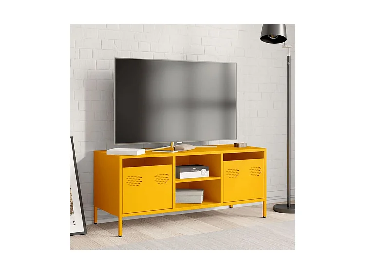 Meuble TV jaune moutarde 101,5x39x43,5 acier laminé à froid