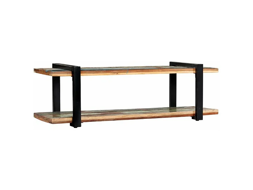 Meuble TV 2 plateaux bois massif recyclé et métal noir Maxi