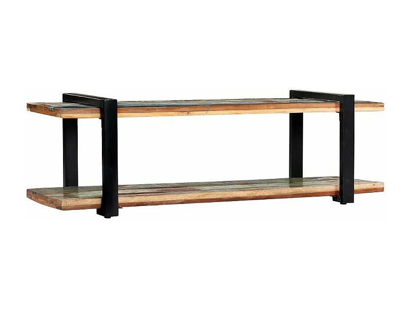 Meuble TV 2 plateaux bois massif recyclé et métal noir Maxi