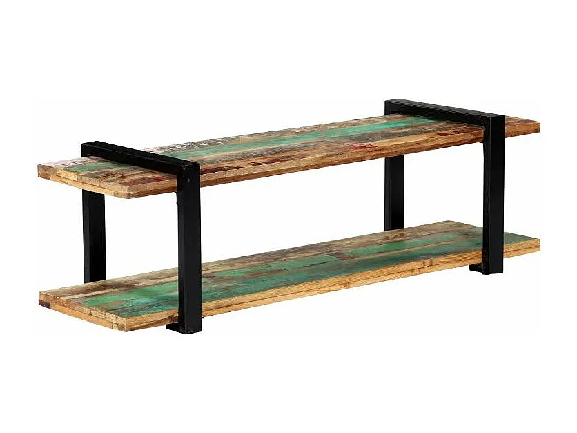 Meuble TV 2 plateaux bois massif recyclé et métal noir Maxi