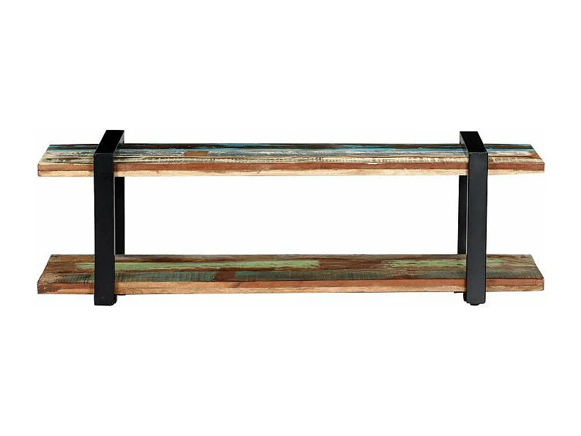 Meuble TV 2 plateaux bois massif recyclé et métal noir Maxi