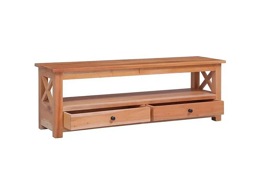 Meuble TV 2 tiroirs acajou massif clair Lokko 120cm