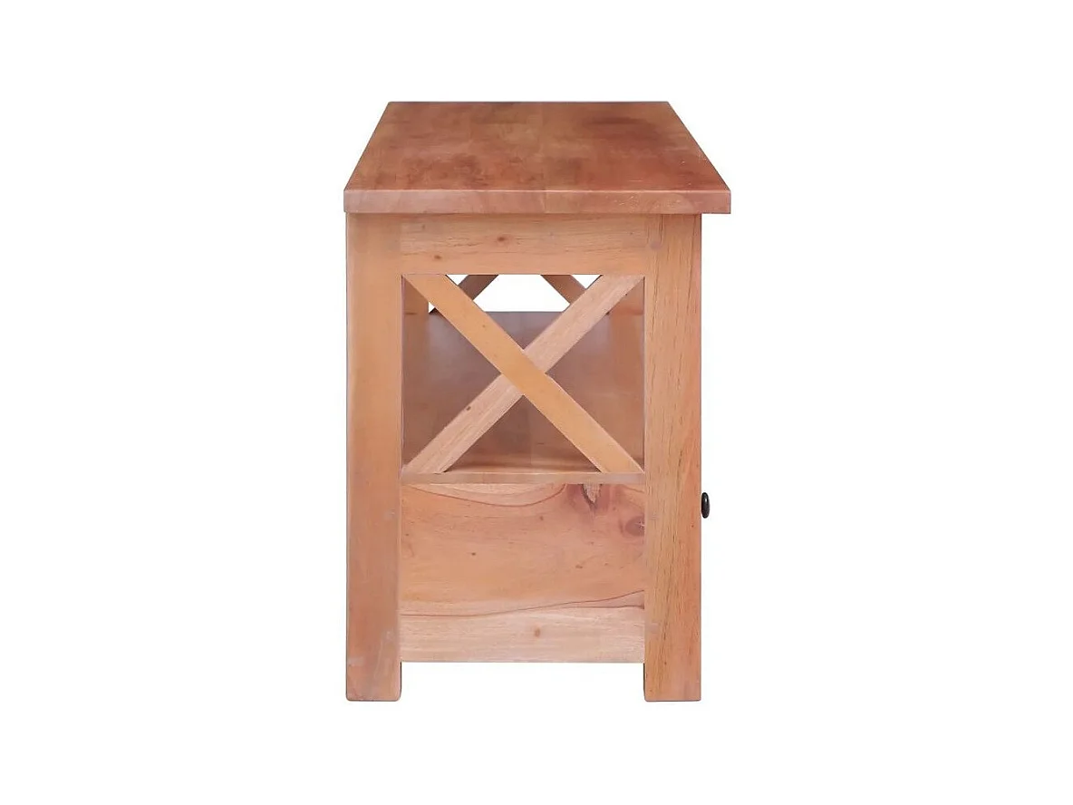 Meuble TV 2 tiroirs acajou massif clair Lokko 120cm