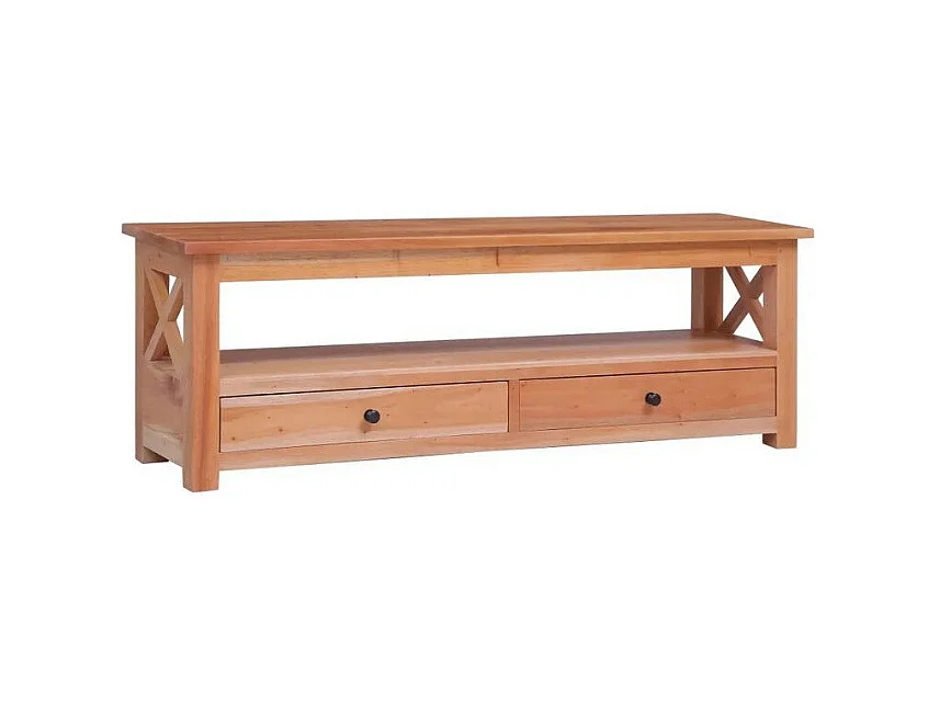 Meuble TV 2 tiroirs acajou massif clair Lokko 120cm
