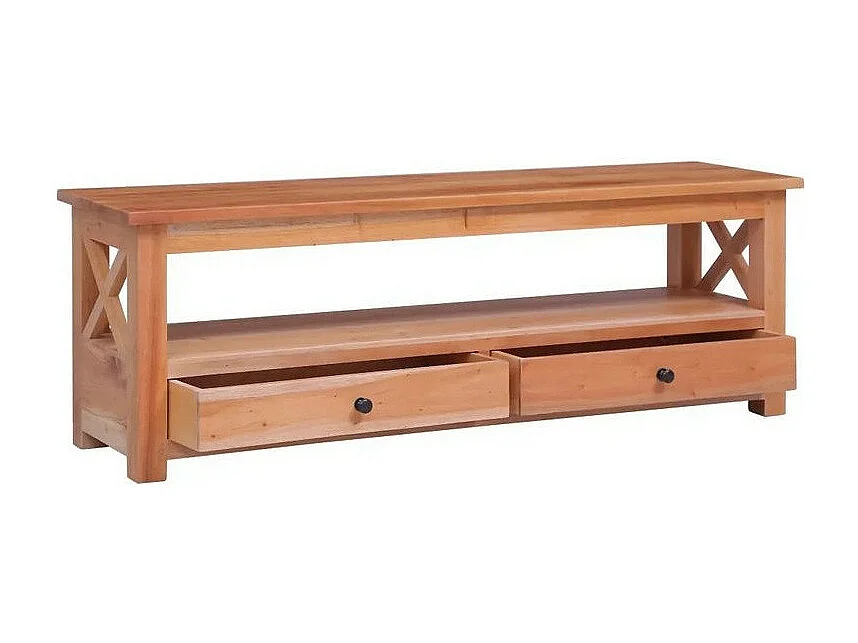 Meuble TV 2 tiroirs acajou massif clair Lokko 120cm