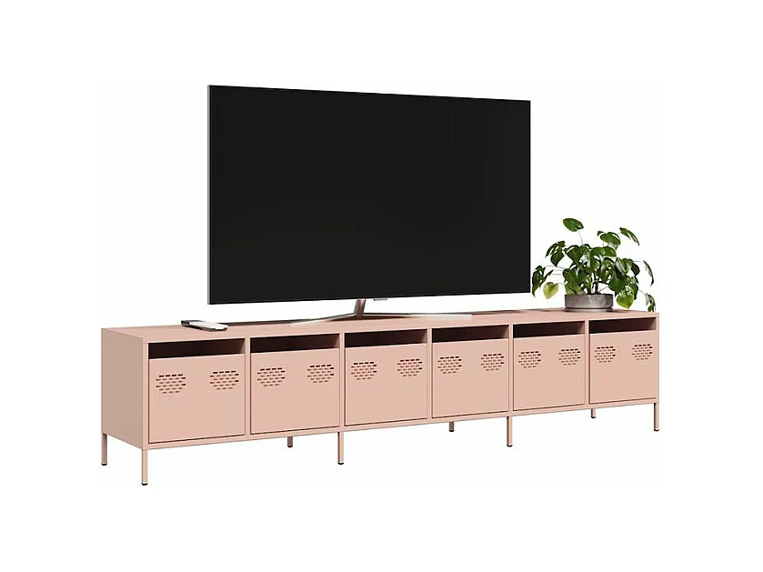 Meuble TV rose 202x39x43,5 acier laminé à froid