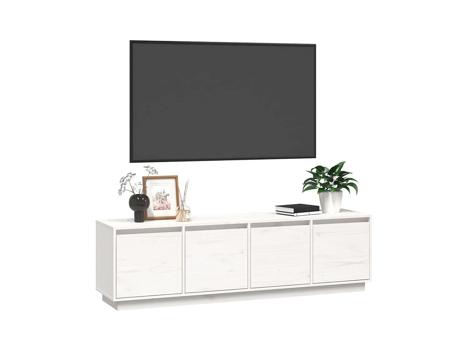 Meuble TV Blanc 156x37x45 Bois de pin massif
