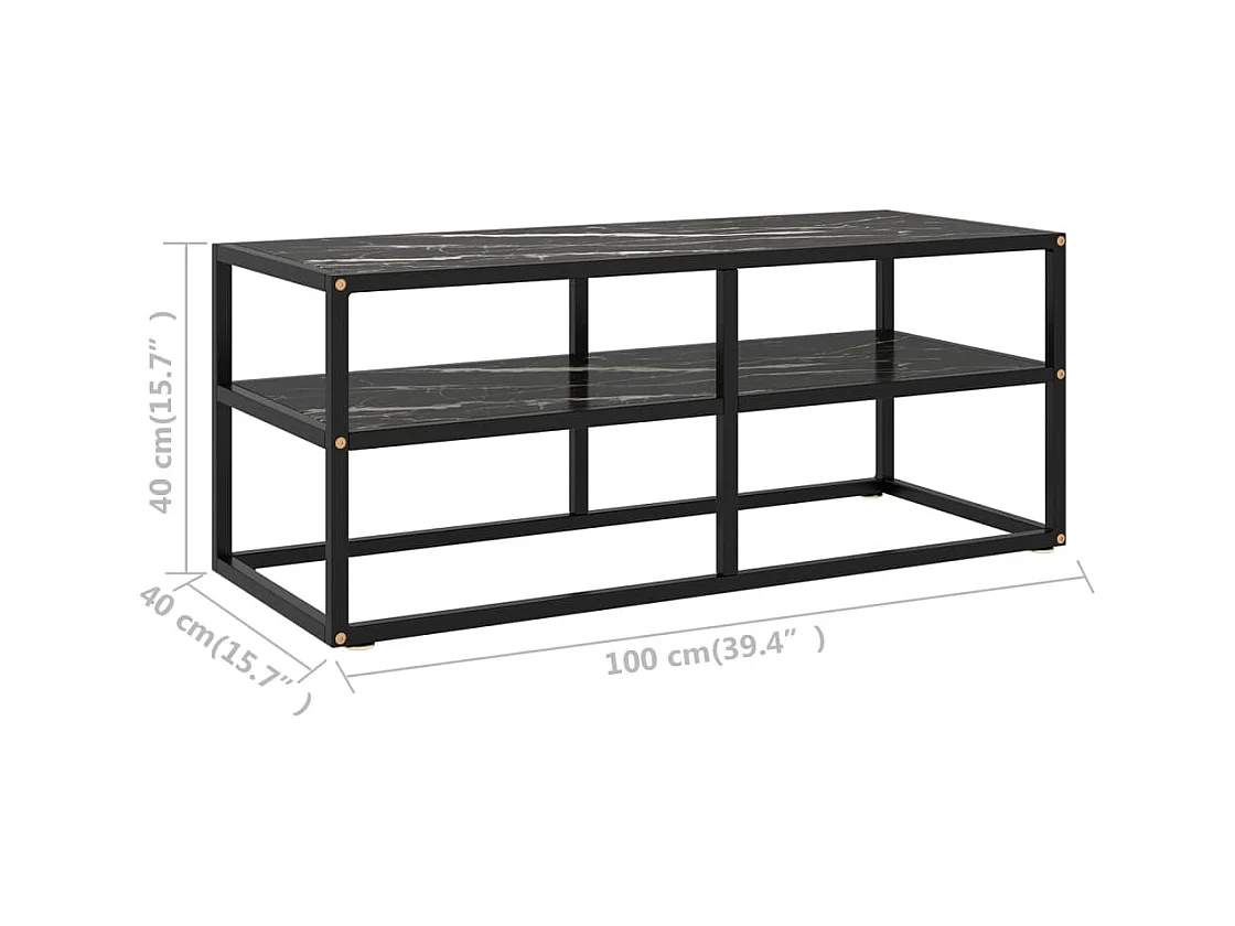 Meuble TV noir avec verre marbre noir 100x40x40