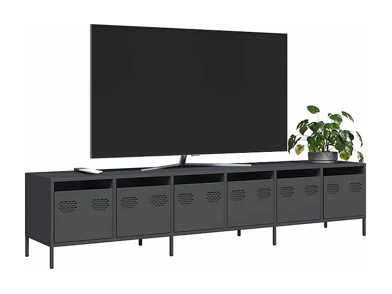 Meuble TV anthracite 202x39x43,5 acier laminé à froid