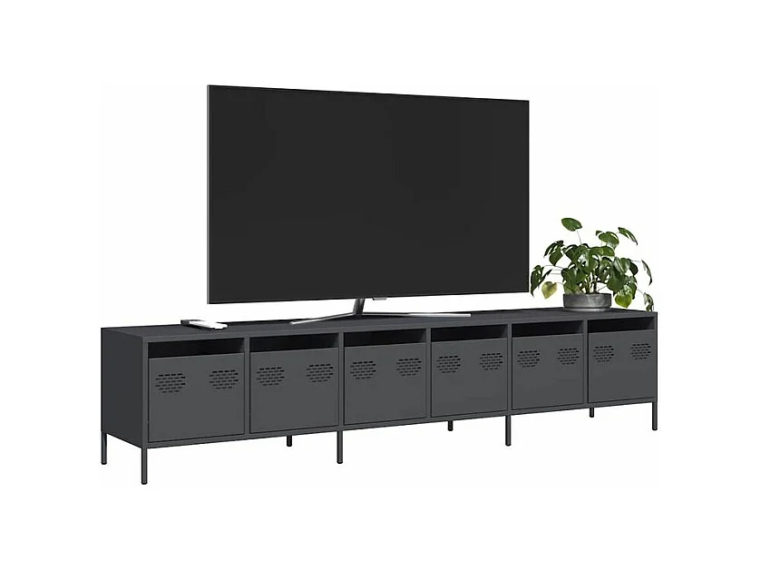 Meuble TV anthracite 202x39x43,5 acier laminé à froid