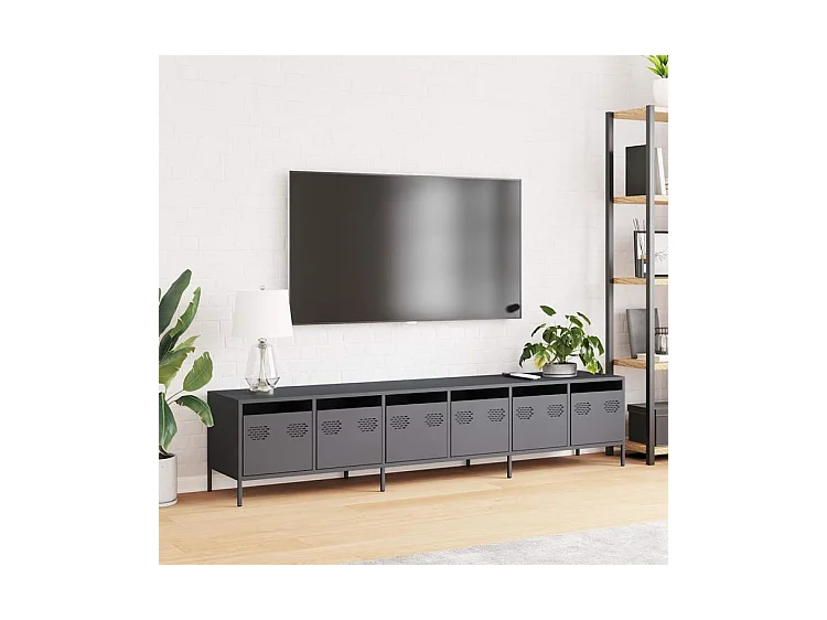 Meuble TV anthracite 202x39x43,5 acier laminé à froid