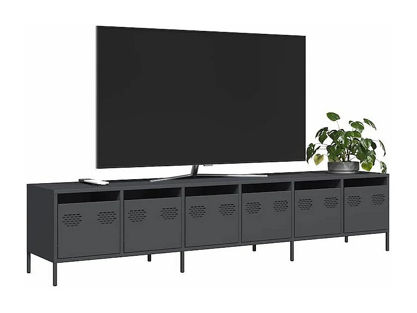 Meuble TV anthracite 202x39x43,5 acier laminé à froid