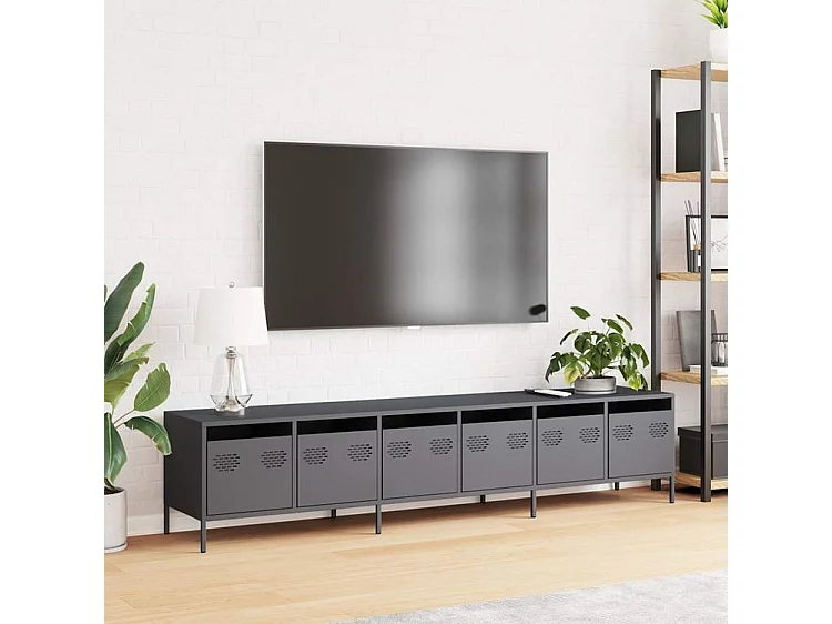 Meuble TV anthracite 202x39x43,5 acier laminé à froid