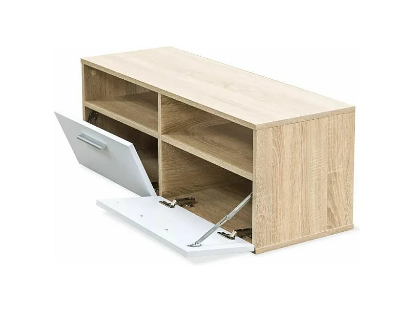 Meuble TV 4 portes 4 niches bois chêne clair et blanc Chickie L190xH36xP35