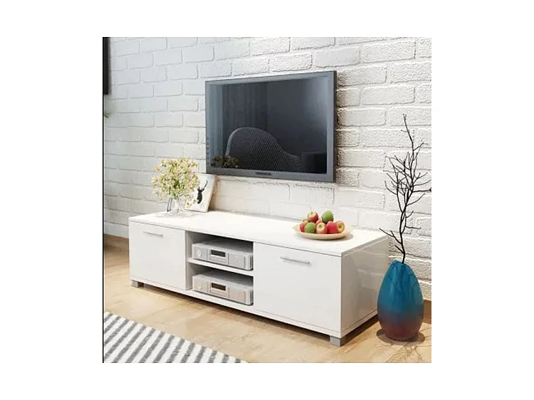 Meuble TV 2 portes bois blanc brillant Beyond