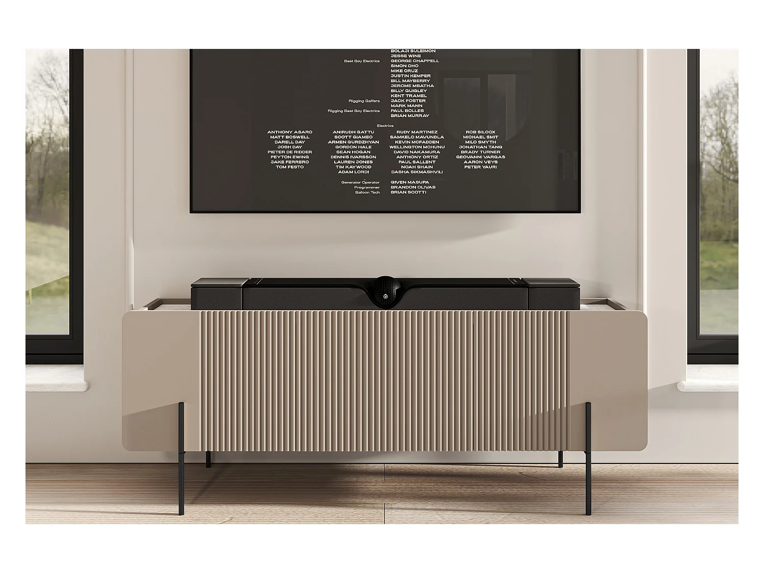 Mueble TV 2 puertas 1 cajón con pie metálico cashmere 150x57 cm