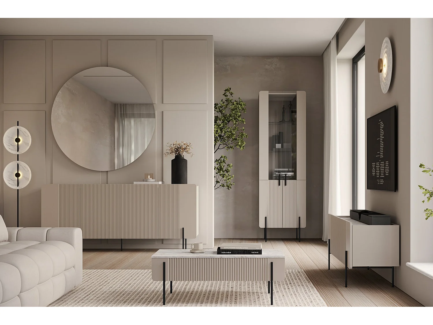 Mueble TV 2 puertas 1 cajón con pie metálico cashmere 150x57 cm