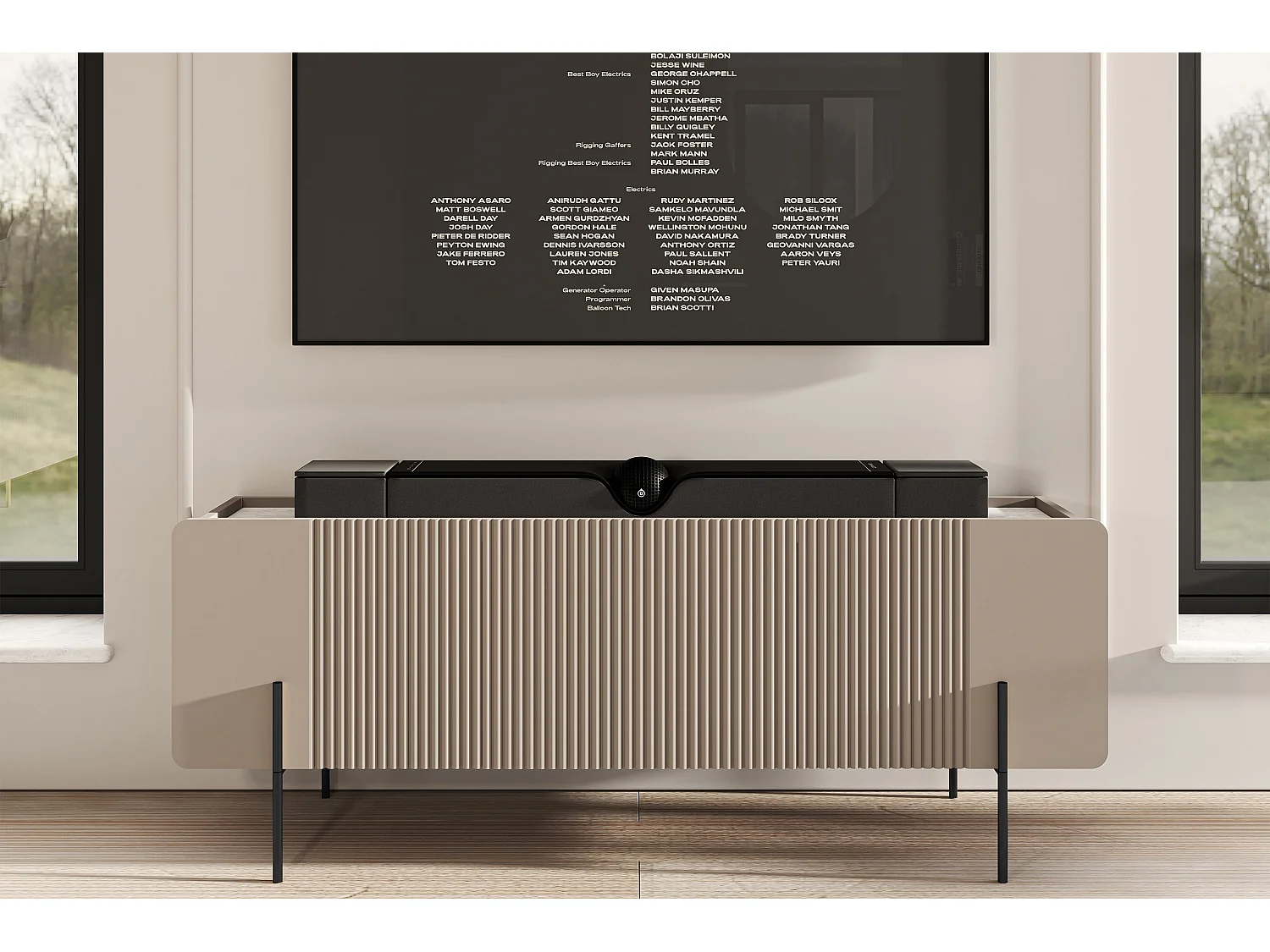 TV-meubel 2 deuren 1 lade met metaal bont kasjmier 150x57 cm