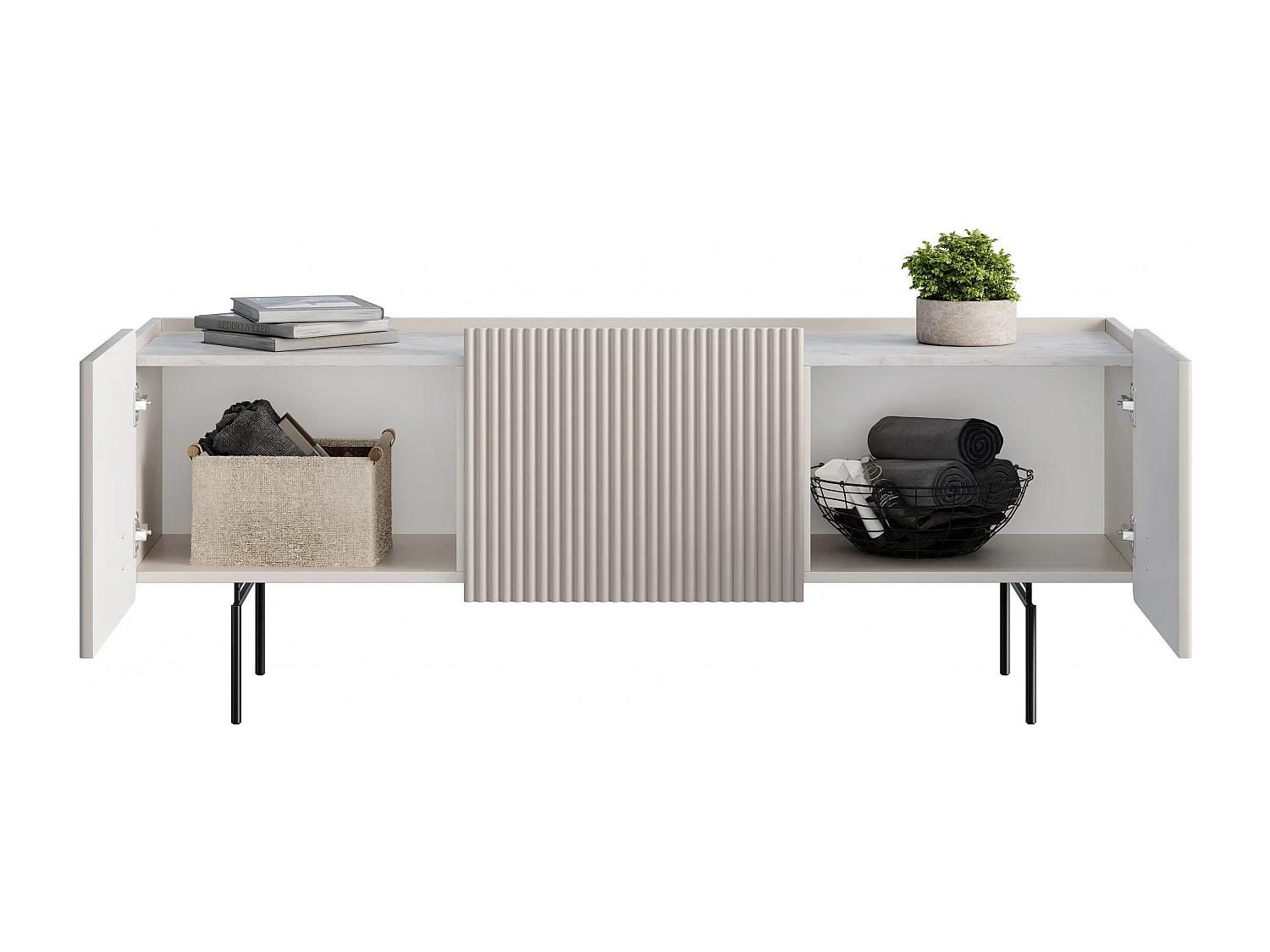 TV-meubel 2 deuren 1 lade met metaal bont kasjmier 150x57 cm