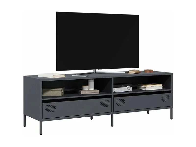 Meuble TV anthracite 135x39x43,5 acier laminé à froid