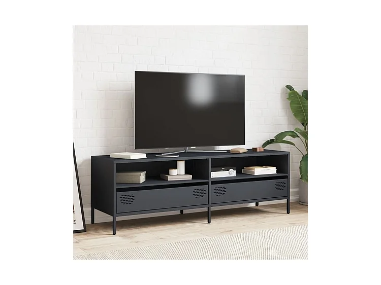 Meuble TV anthracite 135x39x43,5 acier laminé à froid