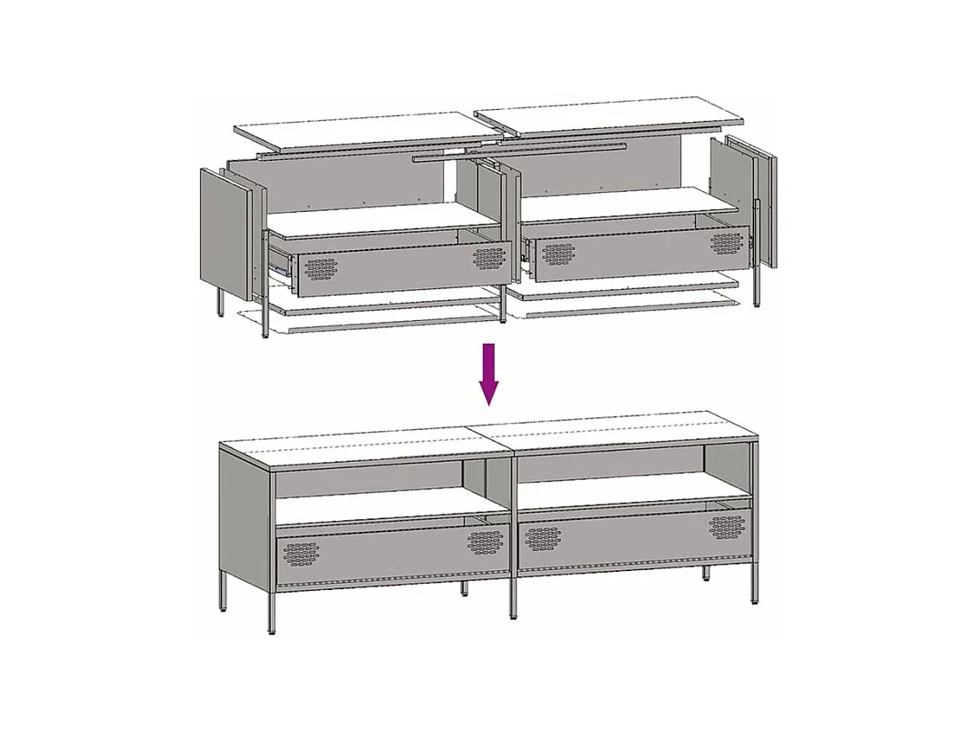 Meuble TV anthracite 135x39x43,5 acier laminé à froid