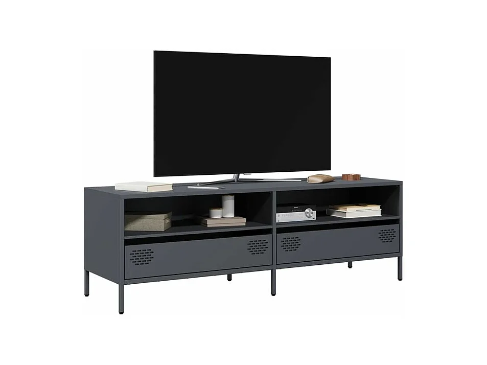 Meuble TV anthracite 135x39x43,5 acier laminé à froid