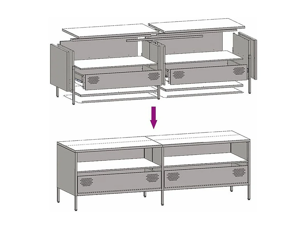 Meuble TV anthracite 135x39x43,5 acier laminé à froid