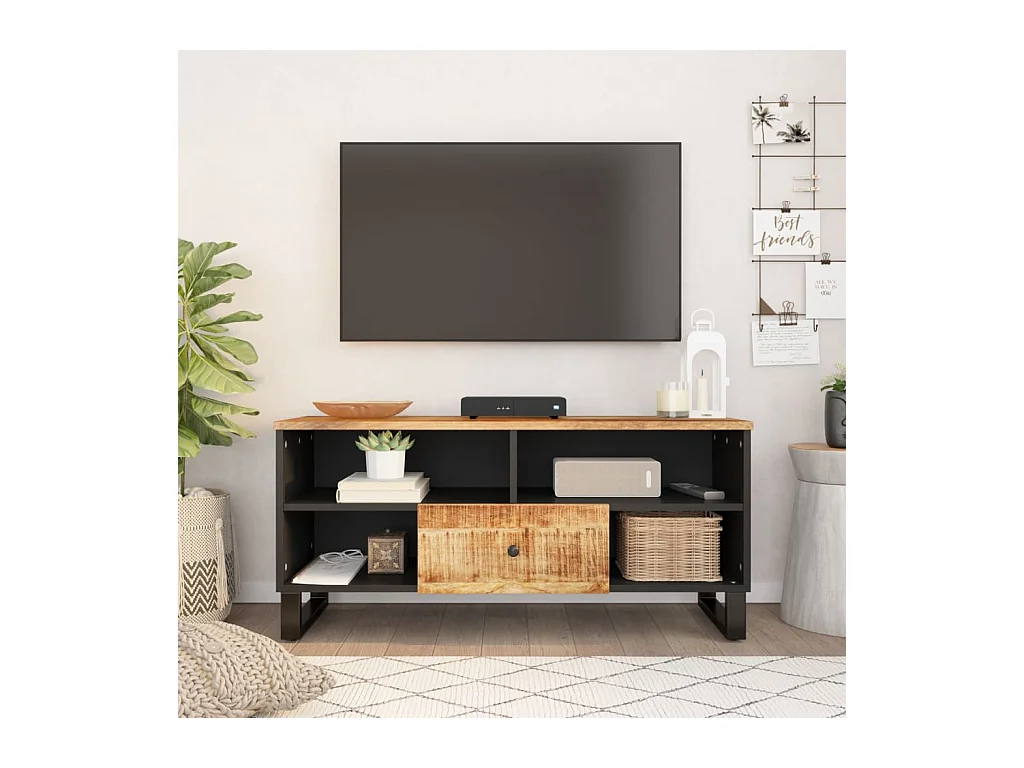 Meuble TV 100x33x46 bois de manguier et d'ingénierie