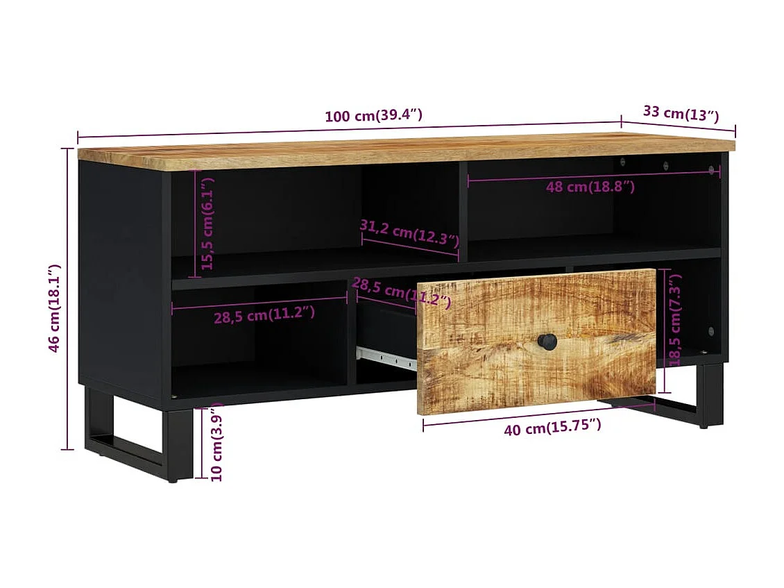 Meuble TV 100x33x46 bois de manguier et d'ingénierie