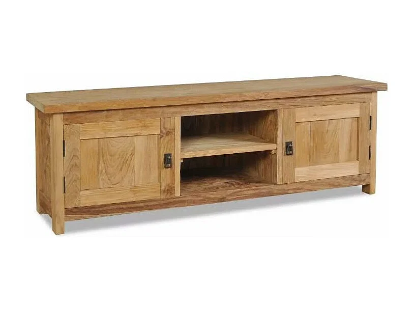 Meuble TV 2 niches 2 portes teck massif clair Aqua