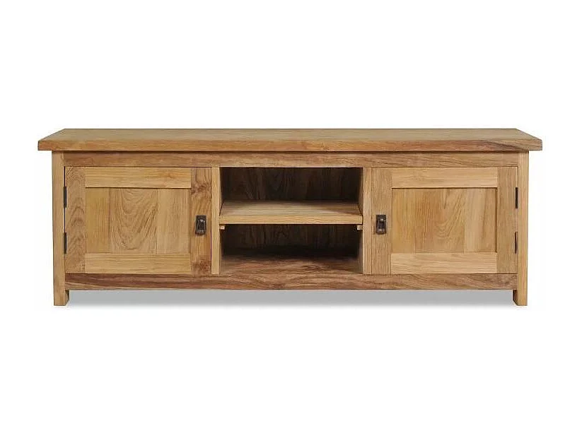 Meuble TV 2 niches 2 portes teck massif clair Aqua
