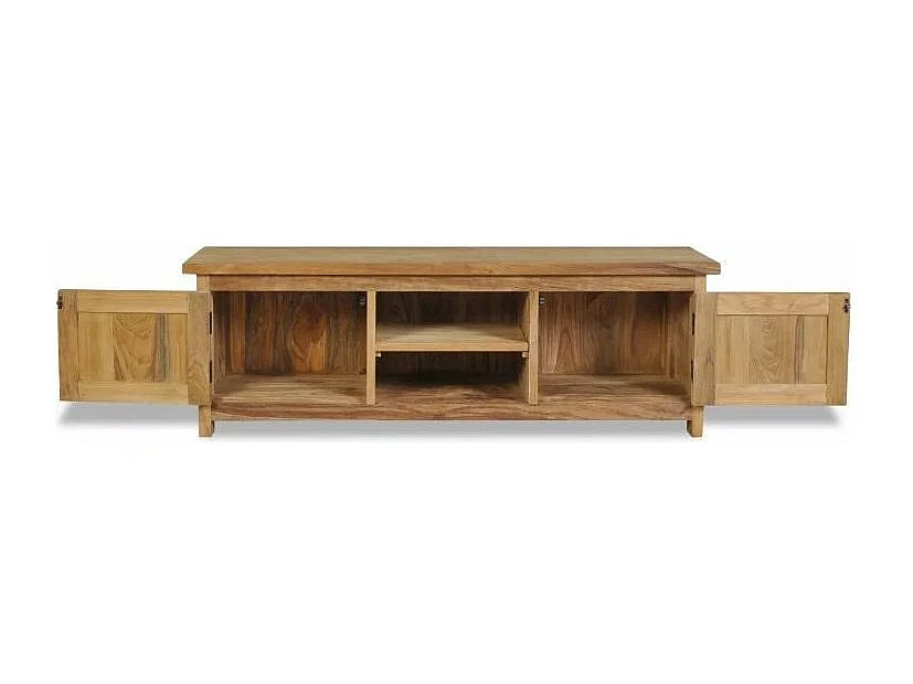 Meuble TV 2 niches 2 portes teck massif clair Aqua