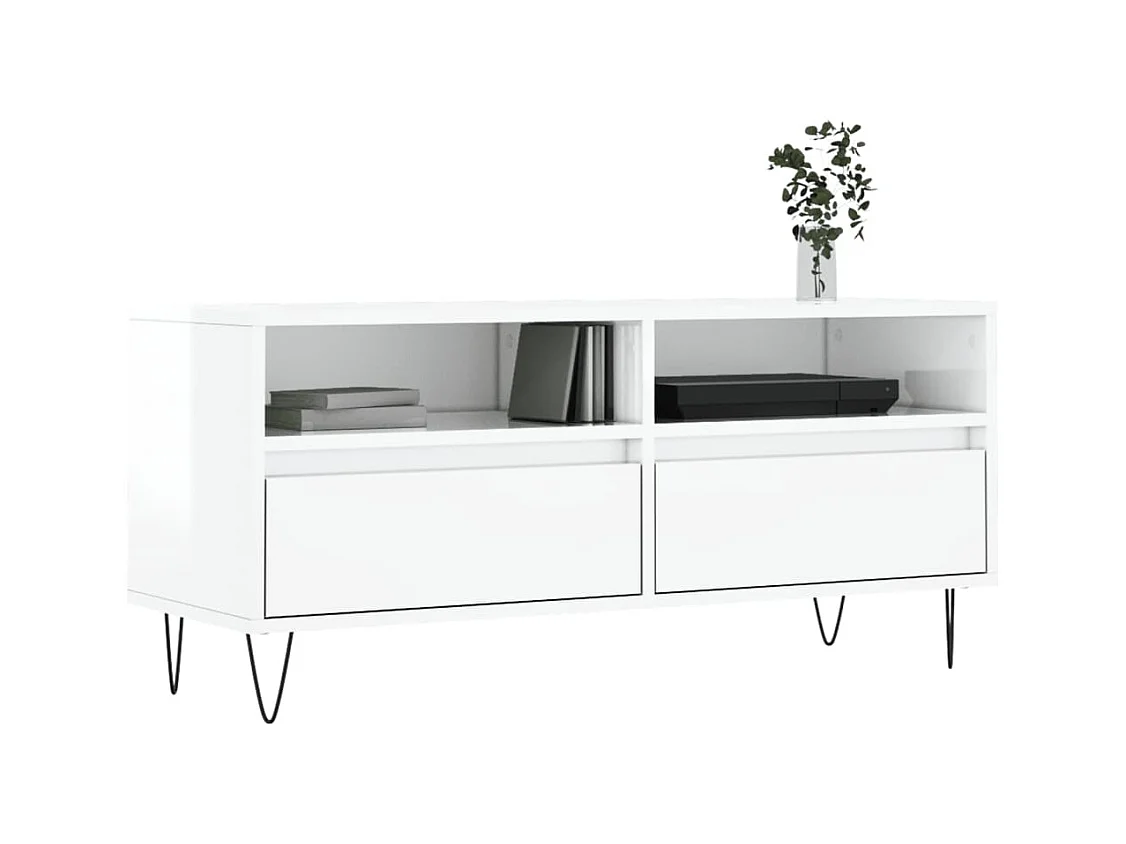 Meuble TV blanc brillant 100x34,5x44,5 bois d'ingénierie