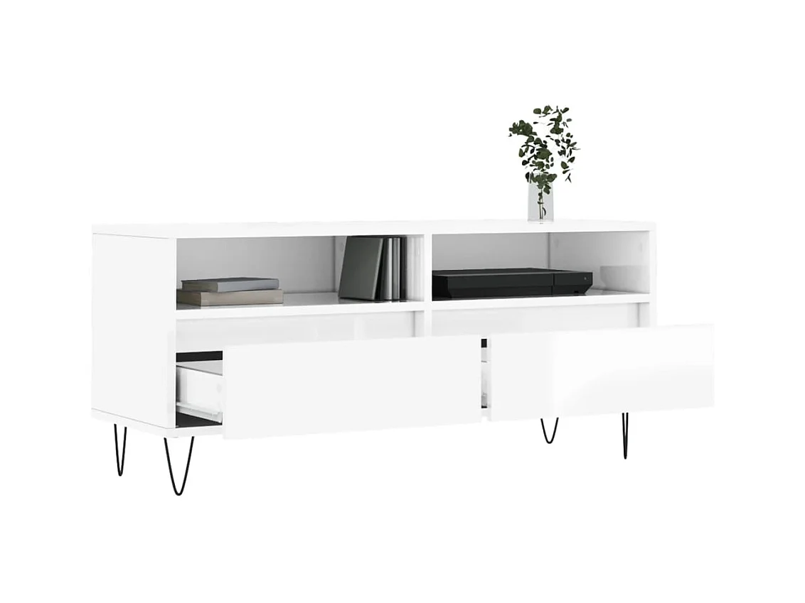 Meuble TV blanc brillant 100x34,5x44,5 bois d'ingénierie