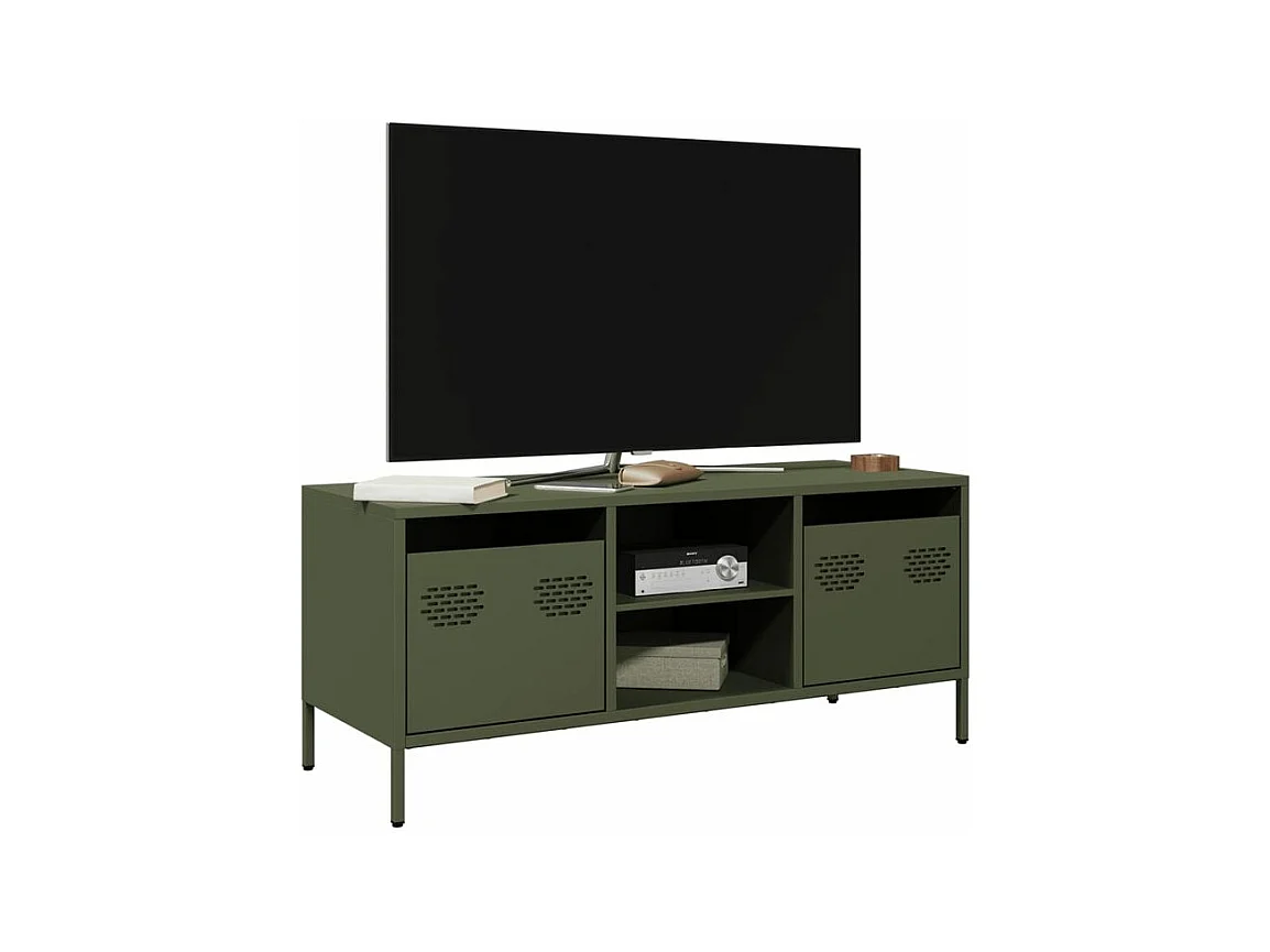Meuble TV vert olive 101,5x39x43,5 acier laminé à froid