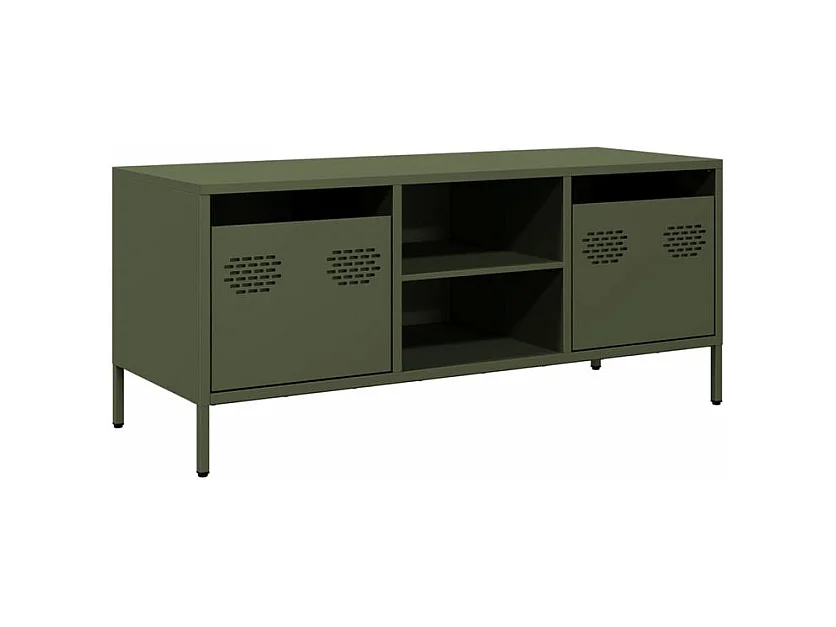 Meuble TV vert olive 101,5x39x43,5 acier laminé à froid
