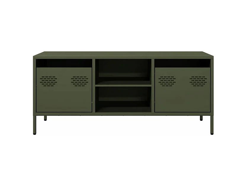 Meuble TV vert olive 101,5x39x43,5 acier laminé à froid