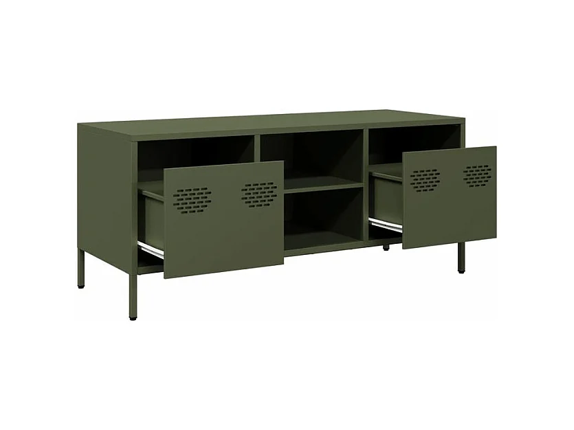 Meuble TV vert olive 101,5x39x43,5 acier laminé à froid