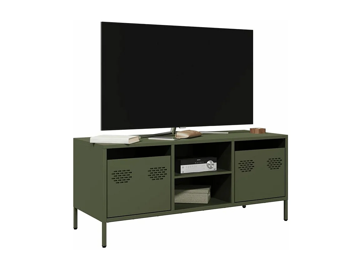 Meuble TV vert olive 101,5x39x43,5 acier laminé à froid