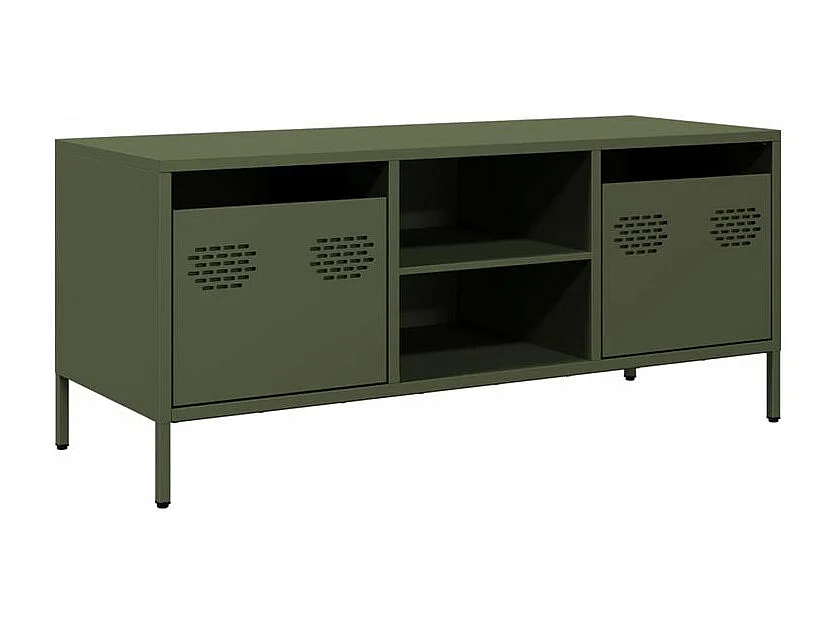 Meuble TV vert olive 101,5x39x43,5 acier laminé à froid