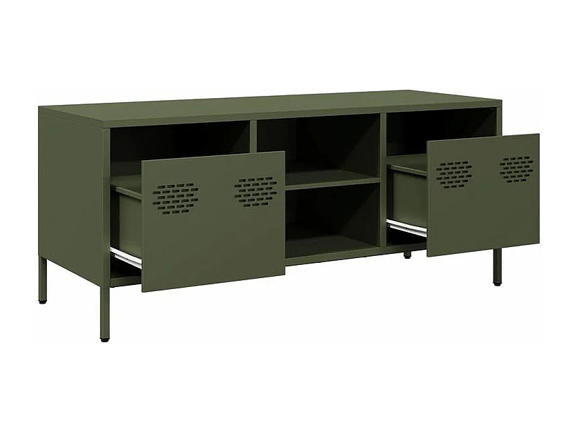 Meuble TV vert olive 101,5x39x43,5 acier laminé à froid