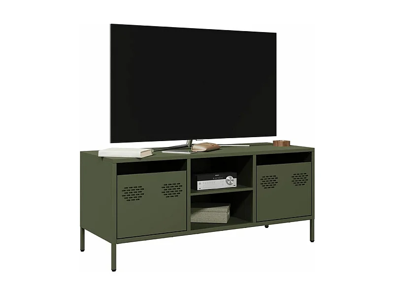 Meuble TV vert olive 101,5x39x43,5 acier laminé à froid