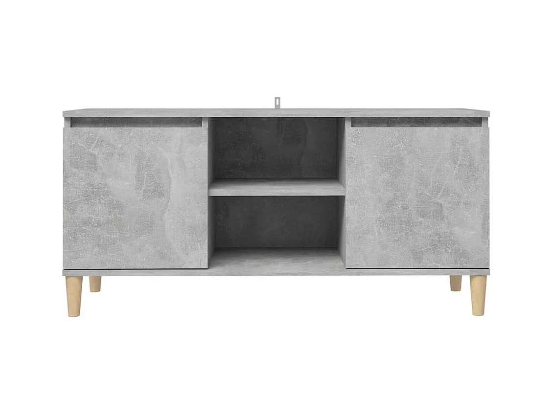 Meuble TV avec pieds en bois massif Gris béton 103,5x35x50